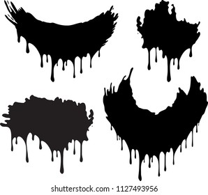 Set of 4 black decors with paint drips. Vector illustration for your design.