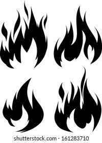 Set of 4 black fires for design or tattoo