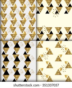 Set of 4 black gold glitter seamless patterns