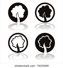set of 4 black trees signs