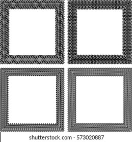 Set of 4 black vector square frames in tire traces style
