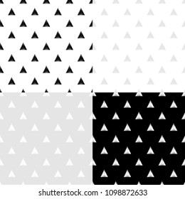 Set of 4 black and white Seamless abstract geometric pattern. The texture of the triangles. Embroidery on fabric. Brushwork. Hand hatching. Scribble texture. Textile rapport.