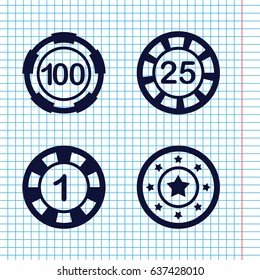 Set of 4 blackjack filled icons such as 1 casino chip