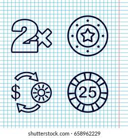 Set of 4 blackjack outline icons such as casino chip and money