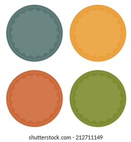Set of 4 blank colorful badges (buttons) in vintage colors