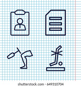 Set of 4 blank outline icons such as no standing nearby, knee hammer reaction check, paper