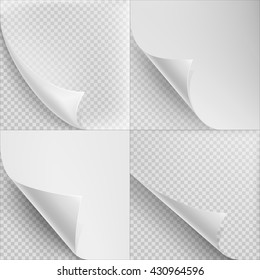 Set of 4 Blank Sheets paper with corner curl. EPS 10 vector file included