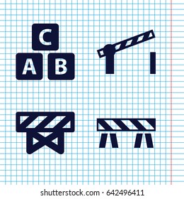 Set of 4 block filled icons such as barrier, abc cube