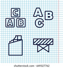 Set of 4 block outline icons such as barrier, abc cube, abc