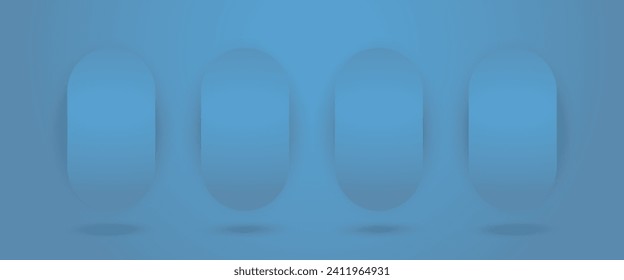 Der Satz von 4 blauen abstrakten Polygonen bildet den Hintergrund für kosmetische Mittel. Kollektion von 4 geometrischen, eleganten, blauen Hintergrund