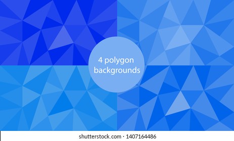 Set of 4 Blue Polygonal Backgrounds. Vector Illustration. Background Format: 1920*1080