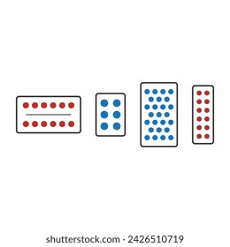 Set of 4 blue, red medication tablet strips icons - simplified vector illustration elements to use in web and product design, advertisement and more.