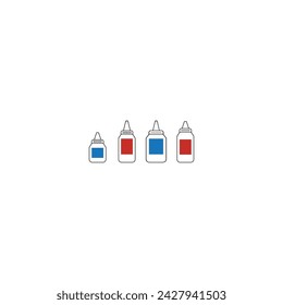 Conjunto de 4 iconos de botella de gotas para la nariz, la oreja o los ojos de medicación azul y rojo - elementos de ilustración vectorial simplificados para usar en diseño web y de productos, publicidad y más.