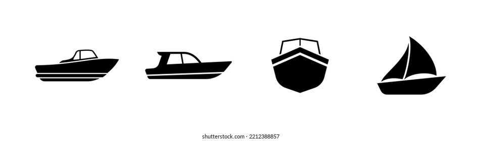 Set of 4 boat icon, flat glyph style, isolated on white, clipart design template