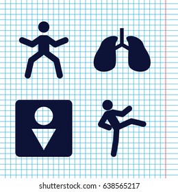 Set of 4 body filled icons such as male wc, lungs