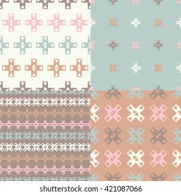 Set of 4 boho ethnic seamless patterns. Print. Repeating background. Cloth design, wallpaper.