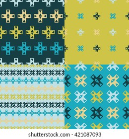 Set of 4 boho ethnic seamless patterns. Print. Repeating background. Cloth design, wallpaper.