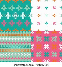 Set of 4 boho ethnic seamless patterns. Print. Repeating background. Cloth design, wallpaper.