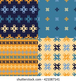 Set of 4 boho ethnic seamless patterns. Print. Repeating background. Cloth design, wallpaper.