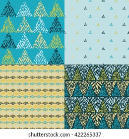 Set of 4 boho ethnic seamless patterns. Print. Repeating background. Cloth design, wallpaper.