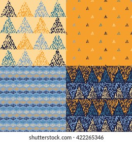Set of 4 boho ethnic seamless patterns. Print. Repeating background. Cloth design, wallpaper.