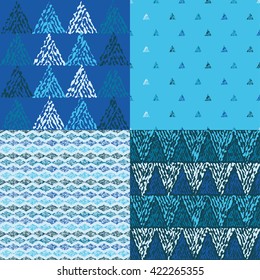 Set of 4 boho ethnic seamless patterns. Print. Repeating background. Cloth design, wallpaper.