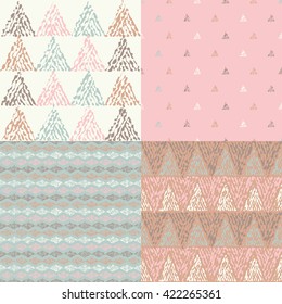 Set of 4 boho ethnic seamless patterns. Print. Repeating background. Cloth design, wallpaper.