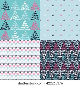 Set of 4 boho ethnic seamless patterns. Print. Repeating background. Cloth design, wallpaper.