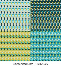 Set of 4 boho ethnic seamless patterns. Print. Repeating background. Cloth design, wallpaper.