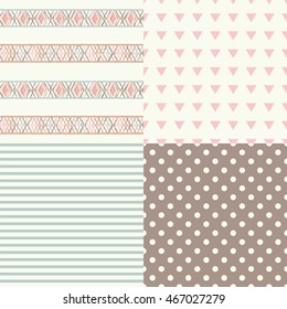 Set of 4 boho ethnic seamless patterns. Print. Repeating background. Cloth design, wallpaper.