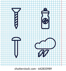 Set of 4 bolt outline icons such as thunder, nail, screw