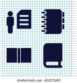 Set of 4 book filled icons such as book, notebook