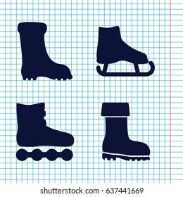 Set of 4 boot filled icons such as boot, ice skate