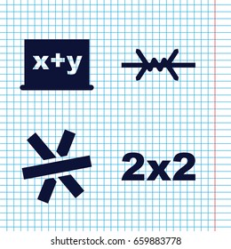 Set of 4 border filled icons such as wire fence, blackboard