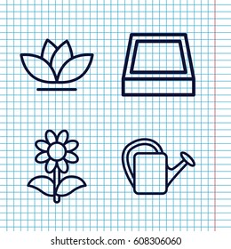 Set of 4 botanical outline icons such as watering can, flower