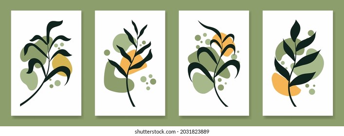 Conjunto de 4 carteles modernos de pared botánica. Ilustración vectorial de arte estético