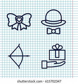 Set of 4 bow outline icons such as bow, hat and bow