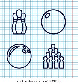 Set of 4 bowling outline icons such as bowling