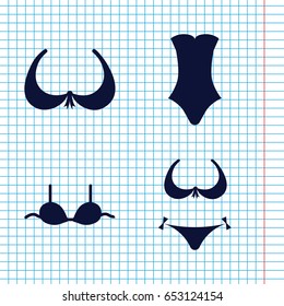 Set of 4 bra filled icons such as bra, bikini