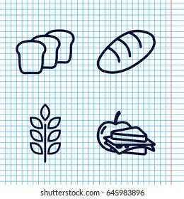 Set of 4 bread outline icons such as wheat, bread