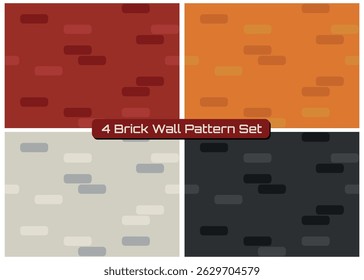 Set 4 Brick Wall Pattern in Flat Design - Flat Illustrations of Walls with Red, Orange and Black Bricks. Seamless Patterns.