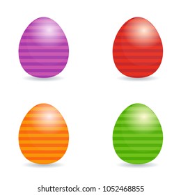 Set of 4 bright colors Easter eggs. Vector illustration isolated on white background