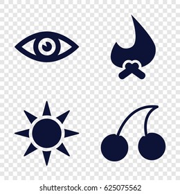 set of 4 bright filled icons such as Cherry, eye, sun