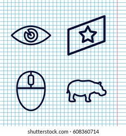 Set of 4 bright outline icons such as hippopotamus, eye, rank