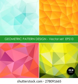 Set of 4 bright stylish geometric pattern. Colorful abstract mosaic backgrounds.?an be used for wallpaper, pattern fills, web page background, surface textures. Vector illustration EPS 10.