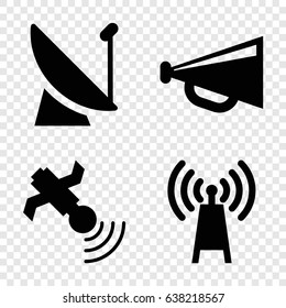 set of 4 broadcasting filled icons such as megaphone, satellite