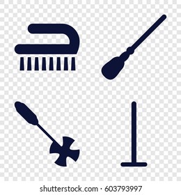 Set of 4 broom filled icons such as mop, clean brush