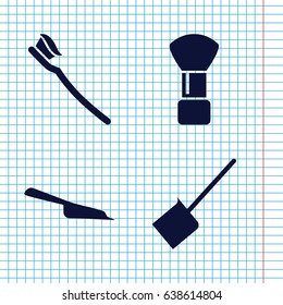 Set of 4 brush filled icons such as shaving brush, dustpan