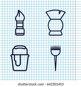 Set of 4 brush outline icons such as barber brush, brush