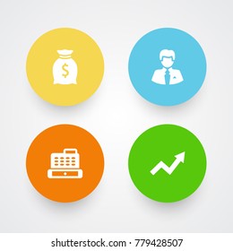 Set Of 4 Budget Icons Set.Collection Of Cashbox, Grown, Worker And Other Elements.